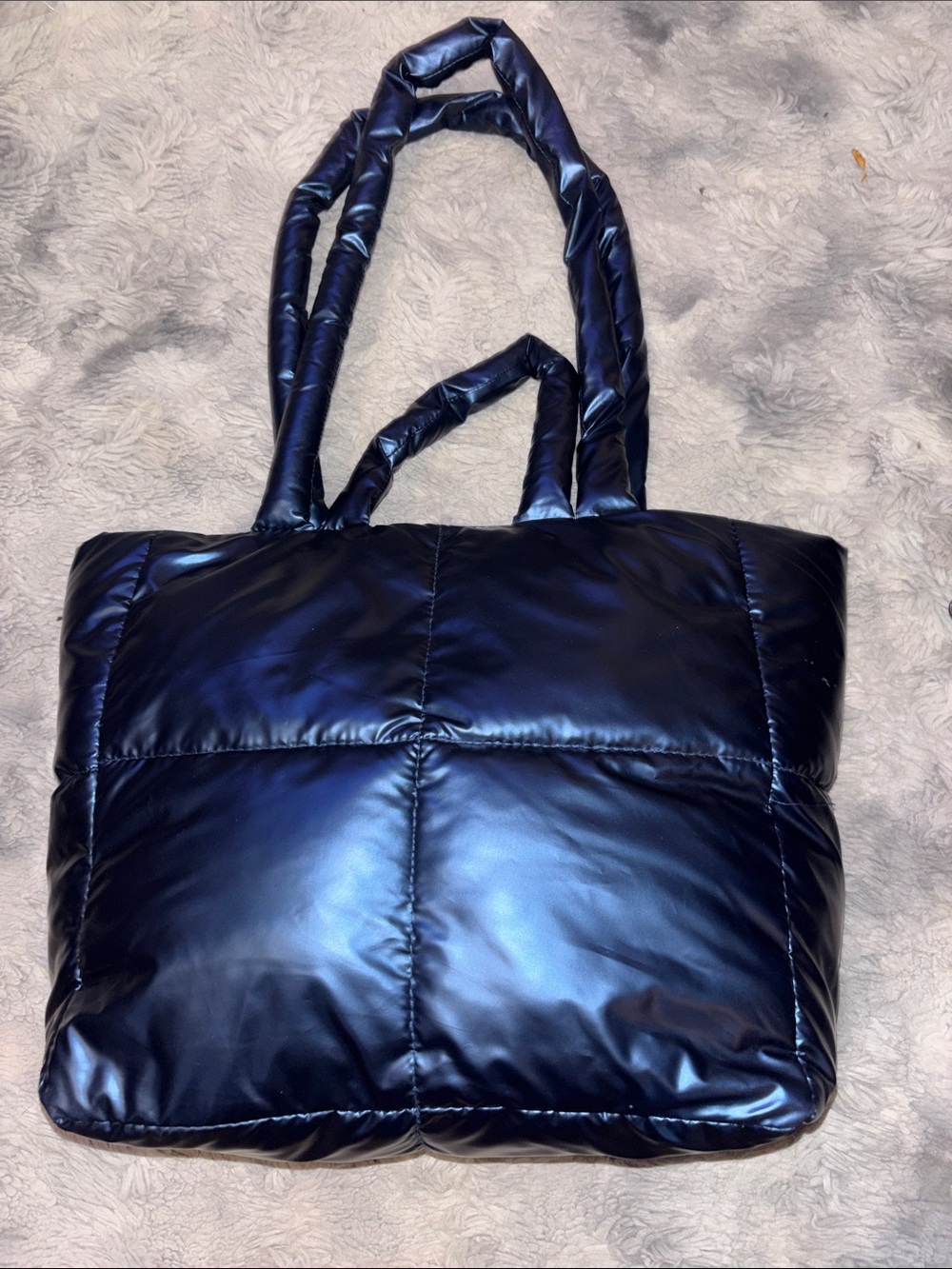 Quilted Puffer Tote Bag - Metallic Blue